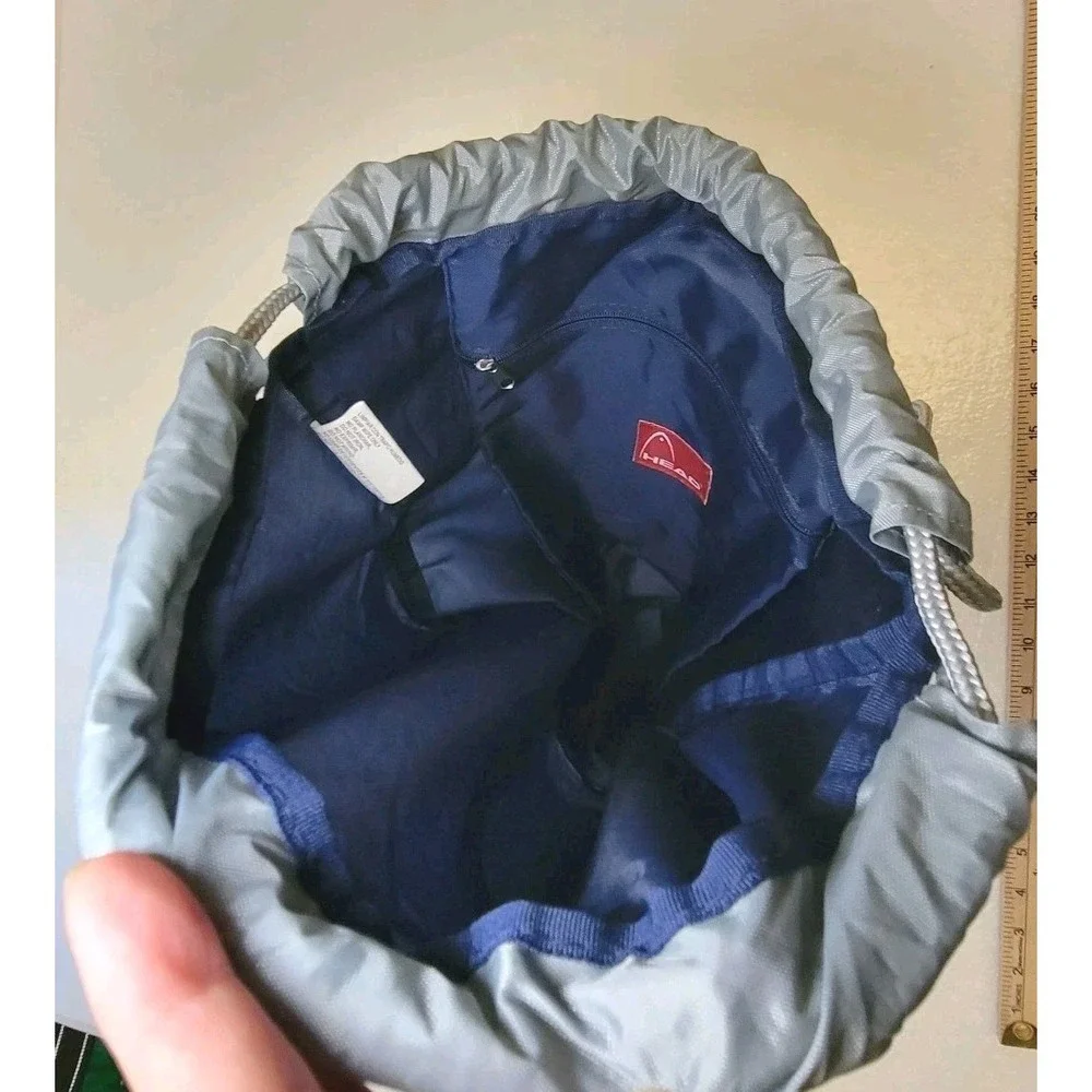 Vintage‎ 90s HEAD Drawstring Gym Bag Blue Nylon w/ Drink Holder 17x13.5
